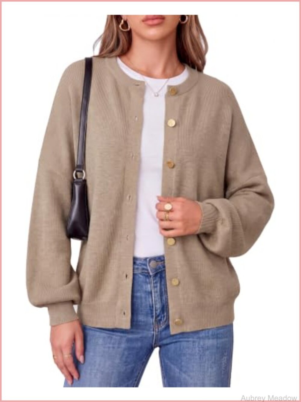 Wool Blend Gold Button Cardigan Ribbed Oversized